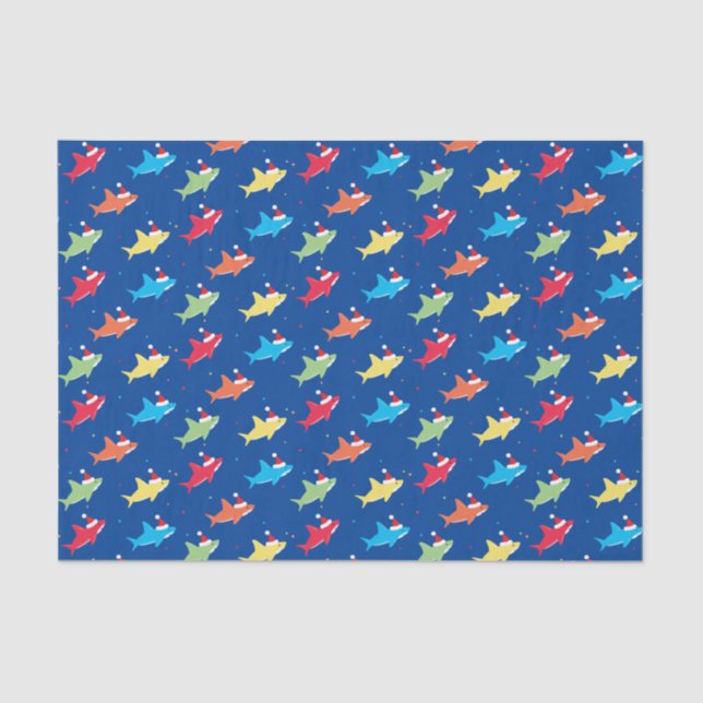 Colourful Sharks Santa Hat Dots Christmas Holiday Tissue Paper (Front)