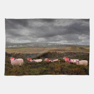 Colourful sheep tea towel