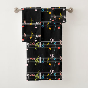 Colourful Sheet Music and Notes Bath Towel Set