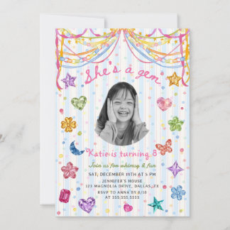 Colourful She's A Gem Birthday Photo Invitation