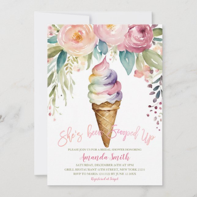 Colourful She's Been Scooped Up Bridal Shower Part Invitation (Front)
