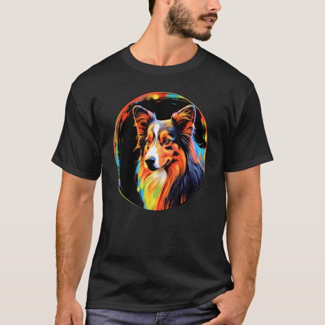 Colourful Shetland Sheepdog Dog Dad Mom Graffity T-Shirt (Front)