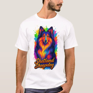 Colourful Shetland Sheepdog Pop Art Illustration T-Shirt