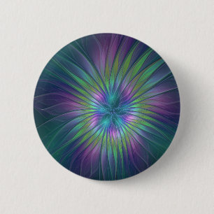 Colourful Shiny Fantasy Flower Abstract Fractal Ar 6 Cm Round Badge