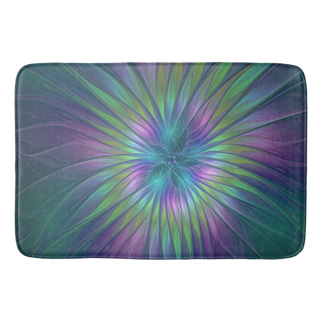Colourful Shiny Fantasy Flower Abstract Fractal Ar Bath Mat (Front)