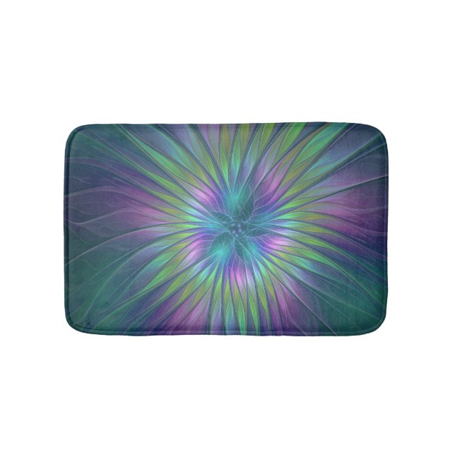 Colourful Shiny Fantasy Flower Abstract Fractal Ar Bath Mat (Front)