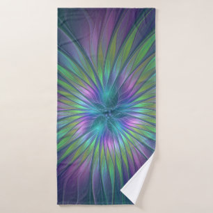 Colourful Shiny Fantasy Flower Abstract Fractal Ar Bath Towel