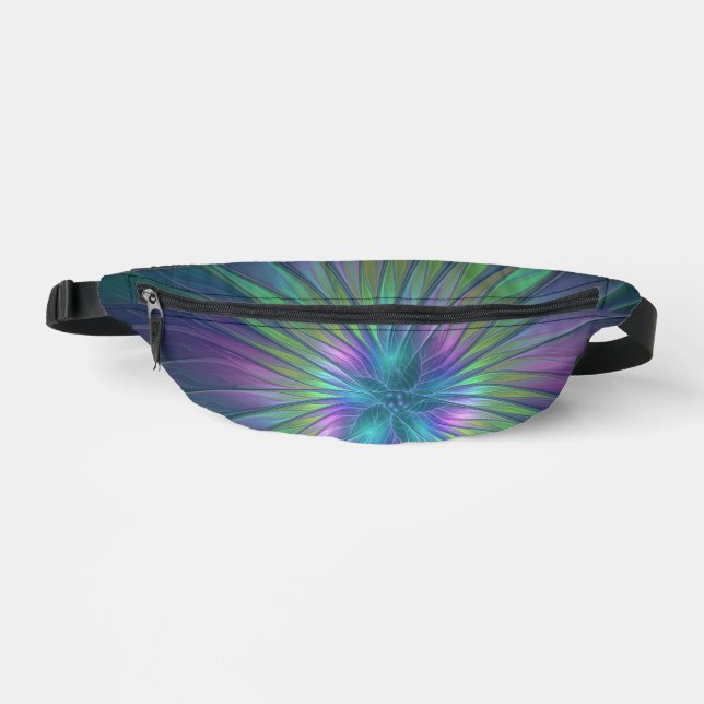 Colourful Shiny Fantasy Flower Abstract Fractal Ar Bum Bags (Front)
