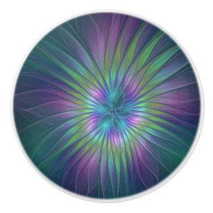 Colourful Shiny Fantasy Flower Abstract Fractal Ar Ceramic Knob