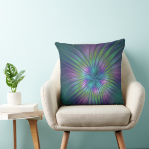 Colourful Shiny Fantasy Flower Abstract Fractal Ar Cushion