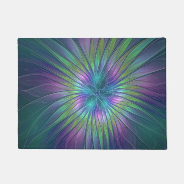 Colourful Shiny Fantasy Flower Abstract Fractal Ar Doormat (Front)