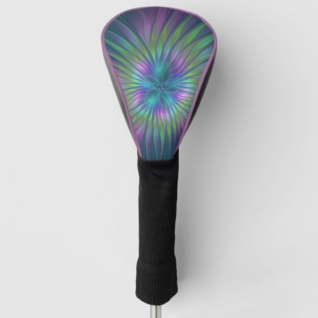 Colourful Shiny Fantasy Flower Abstract Fractal Ar Golf Head Cover (Front)