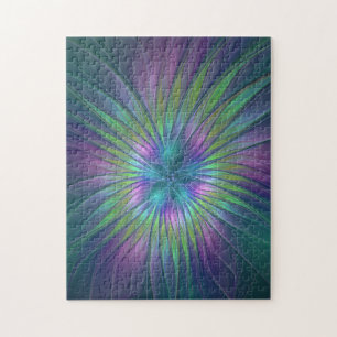 Colourful Shiny Fantasy Flower Abstract Fractal Ar Jigsaw Puzzle