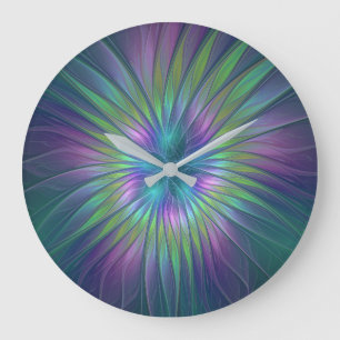 Colourful Shiny Fantasy Flower Abstract Fractal Ar Large Clock