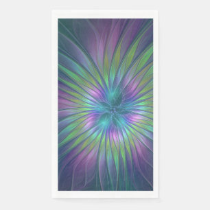 Colourful Shiny Fantasy Flower Abstract Fractal Ar Napkin