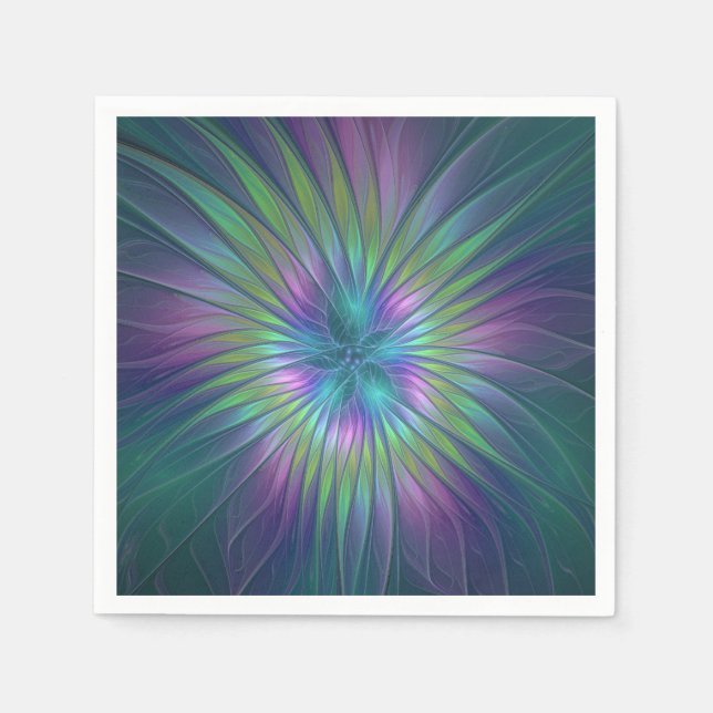 Colourful Shiny Fantasy Flower Abstract Fractal Ar Napkin (Front)