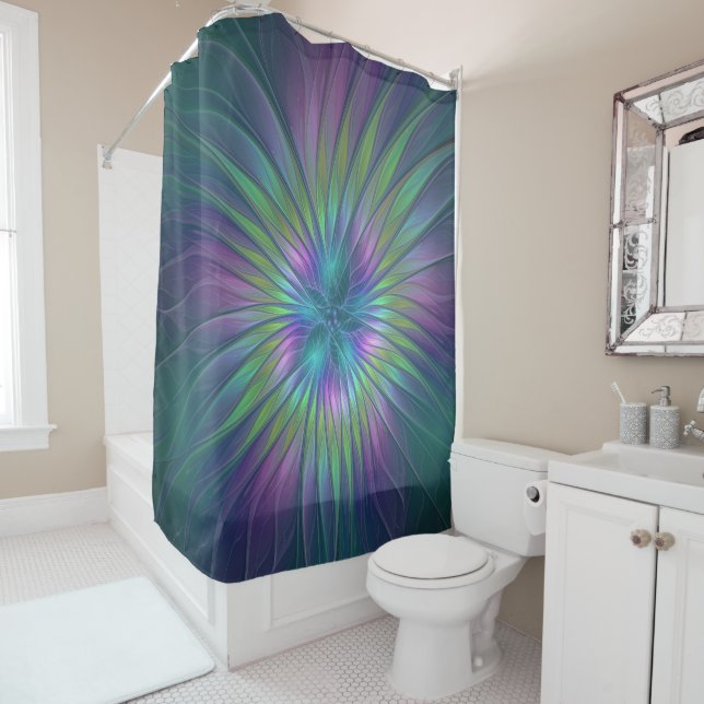 Colourful Shiny Fantasy Flower Abstract Fractal Ar Shower Curtain (In Situ)