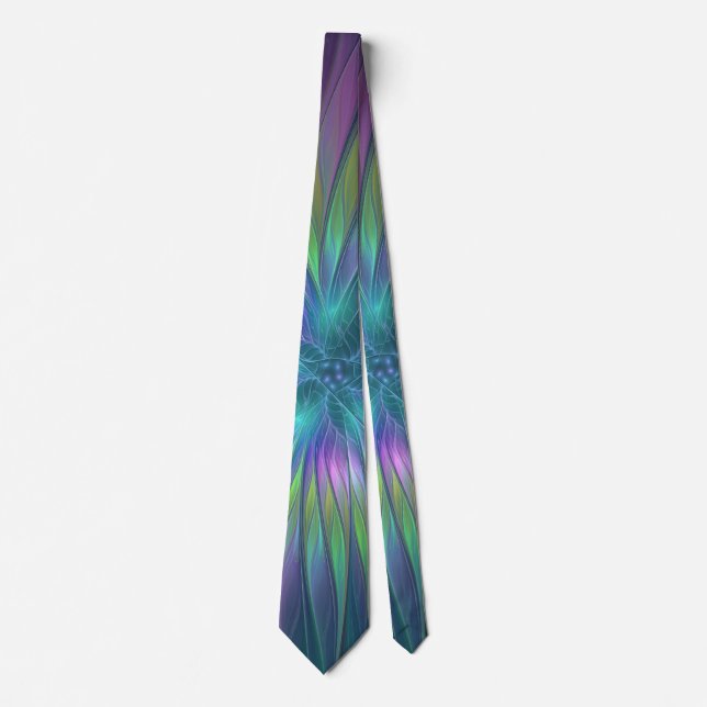 Colourful Shiny Fantasy Flower Abstract Fractal Ar Tie (Front)