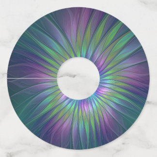 Colourful Shiny Fantasy Flower Abstract Fractal Ar Wine Glass Tag