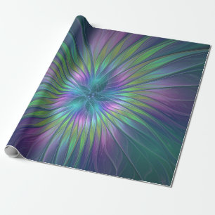 Colourful Shiny Fantasy Flower Abstract Fractal Ar Wrapping Paper