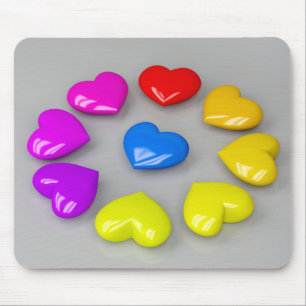 Colourful shiny hearts mouse mat