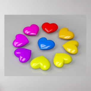 Colourful shiny hearts poster