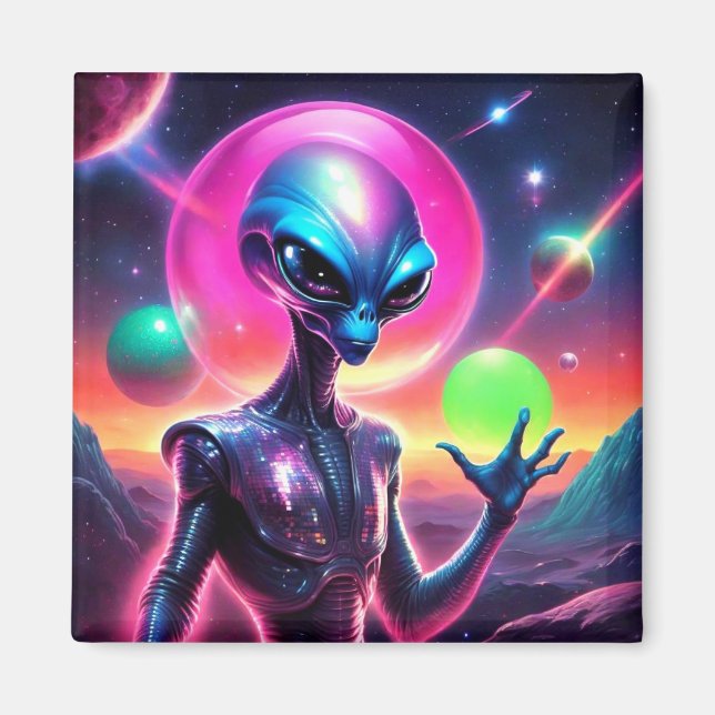 Colourful Shiny Space Alien Magnet (Front)