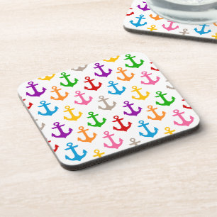 Colourful Ship Anchor Design White Coaster