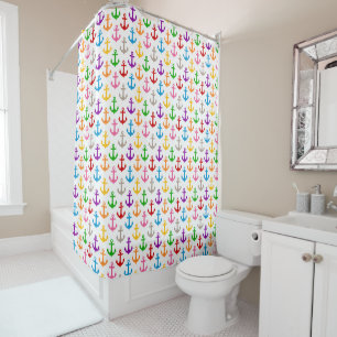 Colourful Ship Anchor Design White Shower Curtain