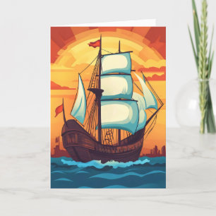 Colourful Ship Sea Holiday Card