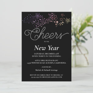 Colourful Shooting Stars New Years Invitation