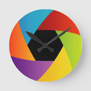 Colourful Shutter aperture background Round Clock
