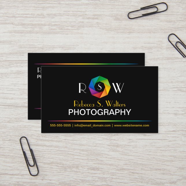 Colourful Shutter Photographer Business Card (Front/Back In Situ)