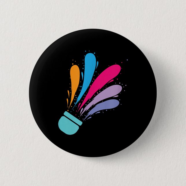Colourful Shuttle Badminton  6 Cm Round Badge (Front)