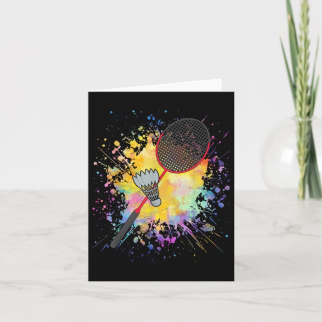 Colourful Shuttle Racket Badminton Player  Card (Front)