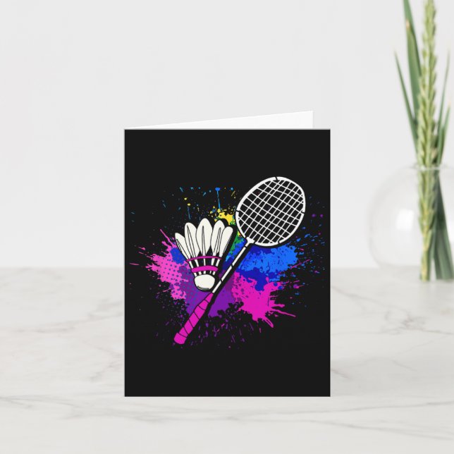 Colourful Shuttle Racket Badminton Player  Card (Front)