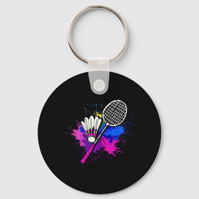 Colourful Shuttle Racket Badminton Player  Key Ring (Front)