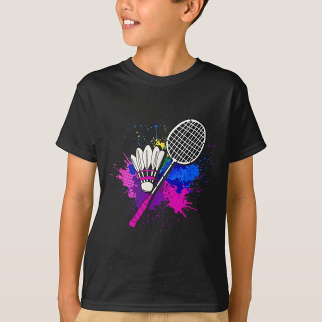 Colourful Shuttle Racket _ Badminton Player  T-Shirt (Front)