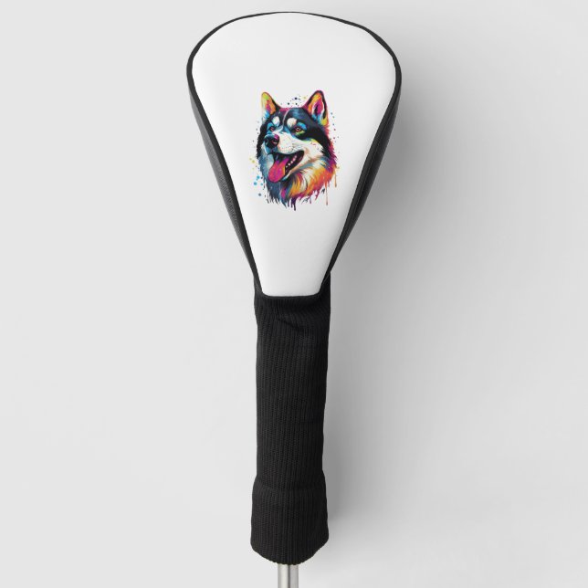 colourful Siberian Husky dog in PopArt style   Golf Head Cover (Front)