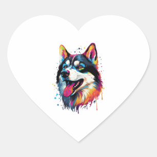 colourful Siberian Husky dog in PopArt style Heart Sticker