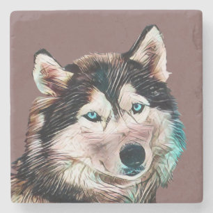 Colourful Siberian Husky Marble Coaster