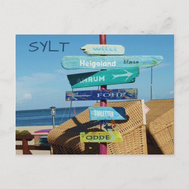 Colourful Signs on Post, Hörnum, Sylt Island Postcard (Front)