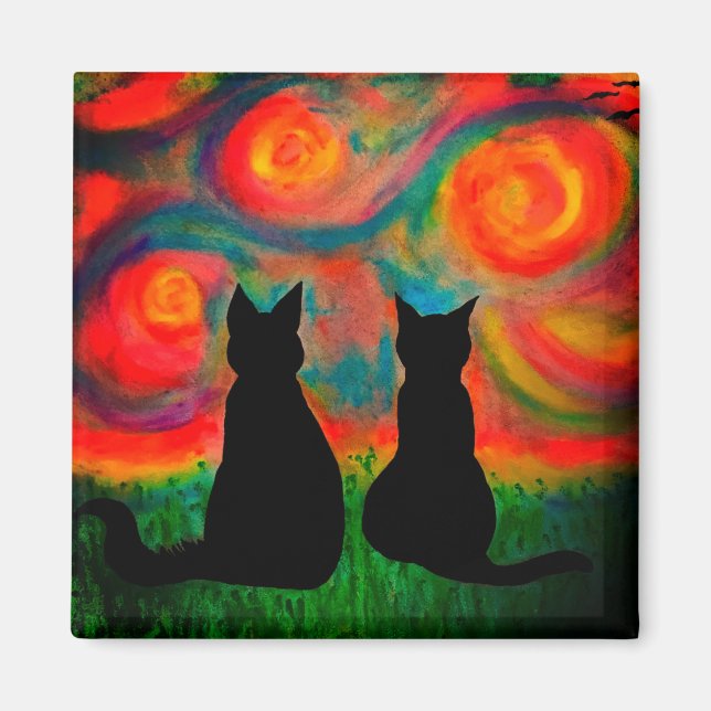 Colourful Silhouette Cat Magnet (Front)