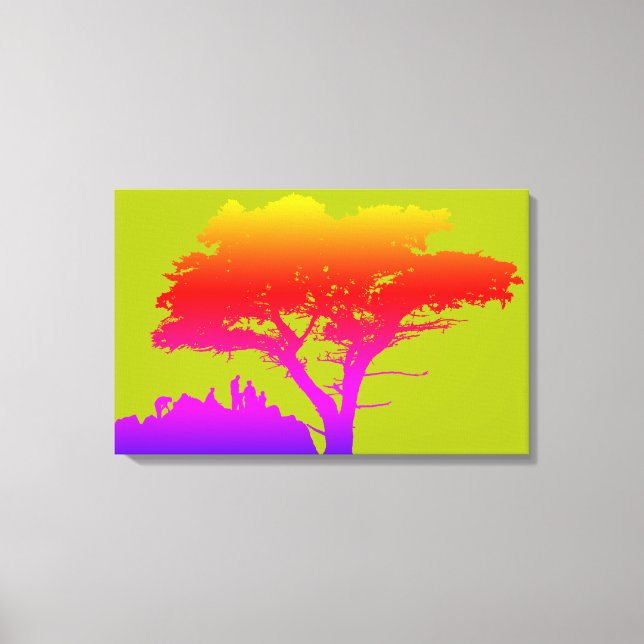 Colourful Silhouette Family Large Tree 1950's Canvas Print (Front)