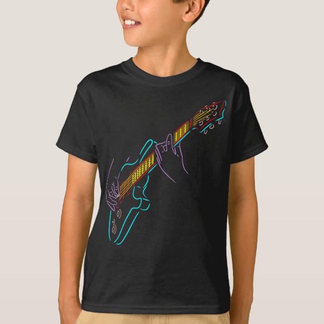 Colourful silhouette of an bass guitar. Rock music T-Shirt (Front)