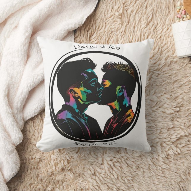 Colourful Silhouette of Gay Couple Personalised Cushion (Blanket)