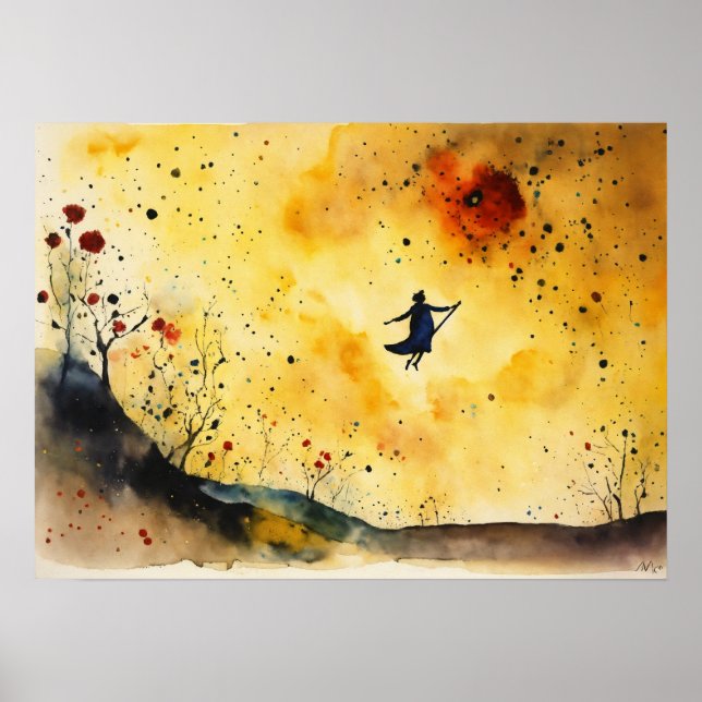 Colourful Silhouette Watercolor Wall Poster (Front)