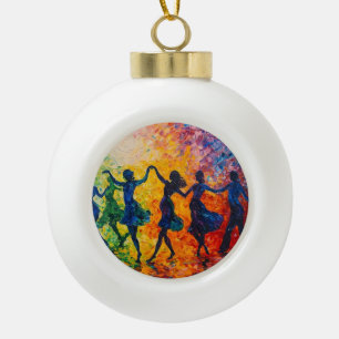 Colourful Silhouettes Dancing Ceramic Ball Christmas Ornament