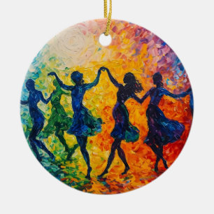 Colourful Silhouettes Dancing Ceramic Tree Decoration