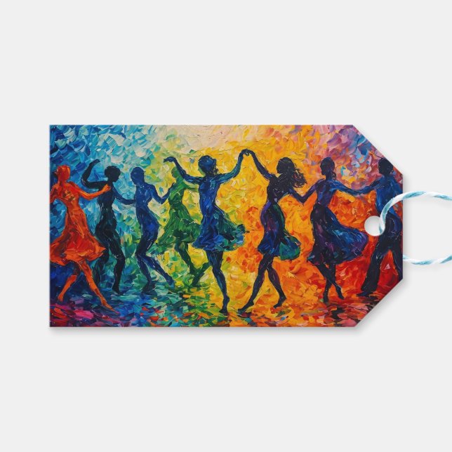 Colourful Silhouettes Dancing Gift Tags (Front (Horizontal))